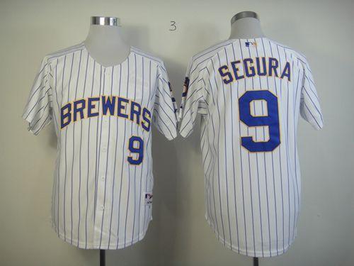Brewers #9 Jean Segura White (blue strip) Stitched MLB Jersey